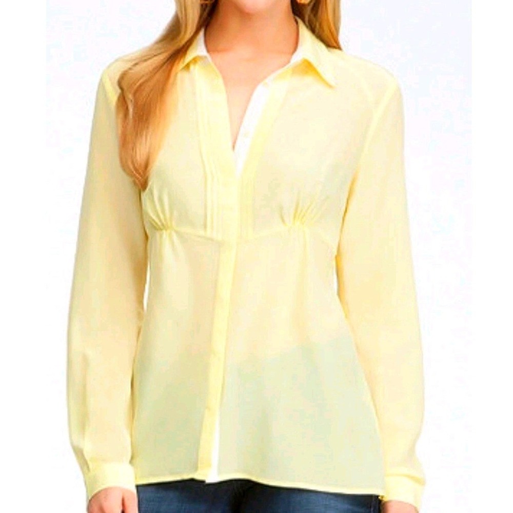 Bebe Silk Babydoll Pintuck Blouse‎ S Butter Yellow Coquette Pastel Y2K Soft Girl